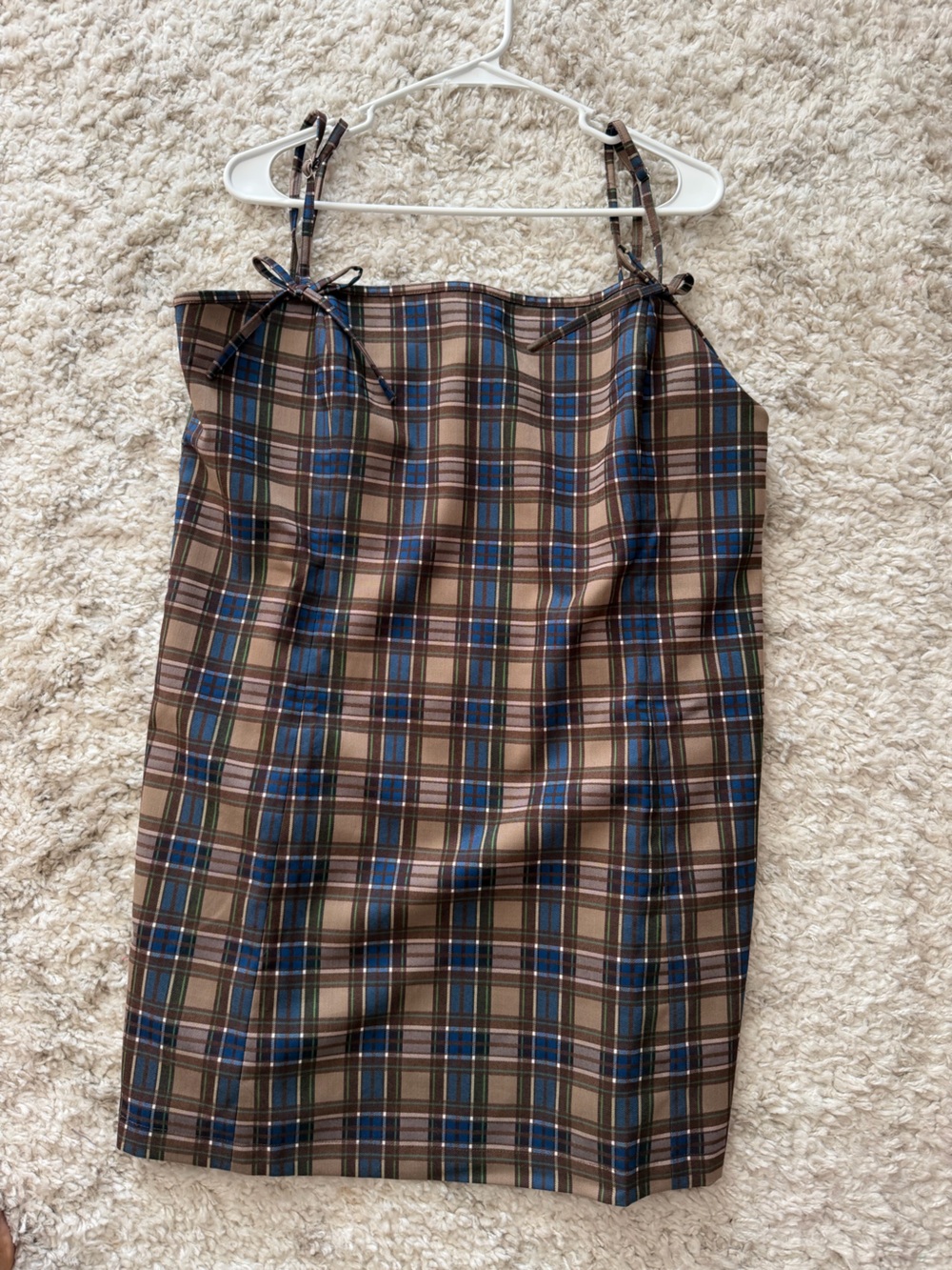 Hill House Plaid Mini Dress in Brown and Blue